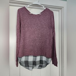 Wonens Maurices purple criss-cross back sweater flannel shirt